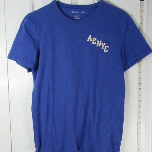 American Eagle Blue Short Sleeve Shirt with AENYC Symbol - Picture 1 of 3